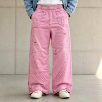 Custom Pink Fleece Distressed Studded Sweatpants