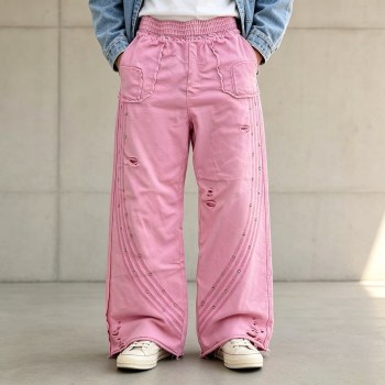 Custom Pink Fleece Distressed Studded Sweatpants