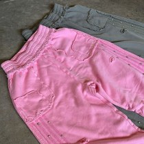 Custom Grey Fleece Distressed Studded Sweatpants