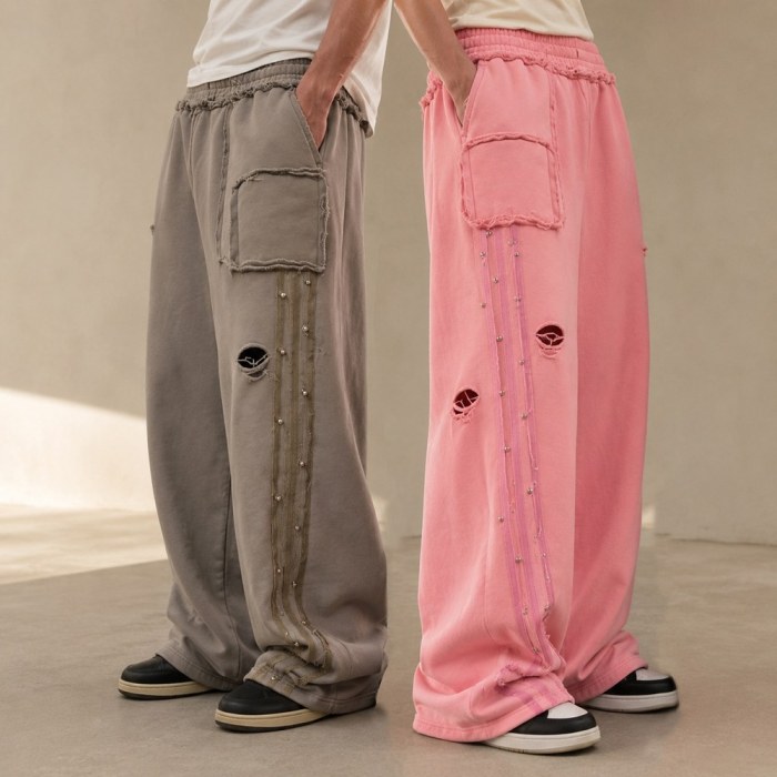 Custom Grey Fleece Distressed Studded Sweatpants