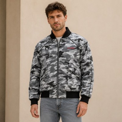 Custom Grey Camo All-Over Print Bomber Jacket