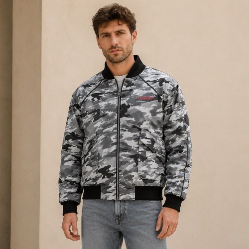 Custom Grey Camo All-Over Print Bomber Jacket