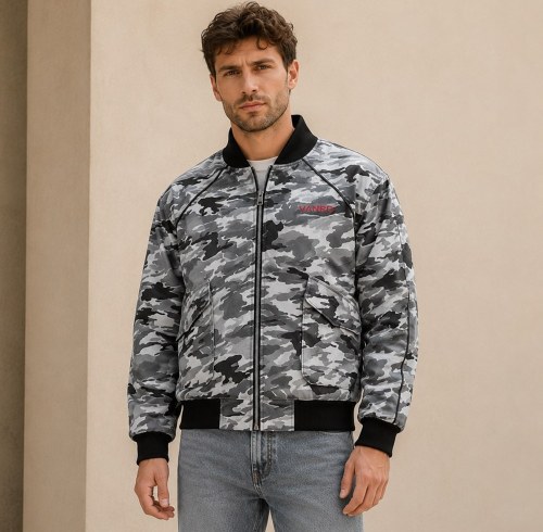 Custom Grey Camo All-Over Print Bomber Jacket