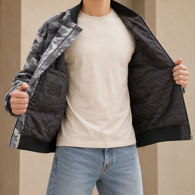 Custom Grey Camo All-Over Print Bomber Jacket