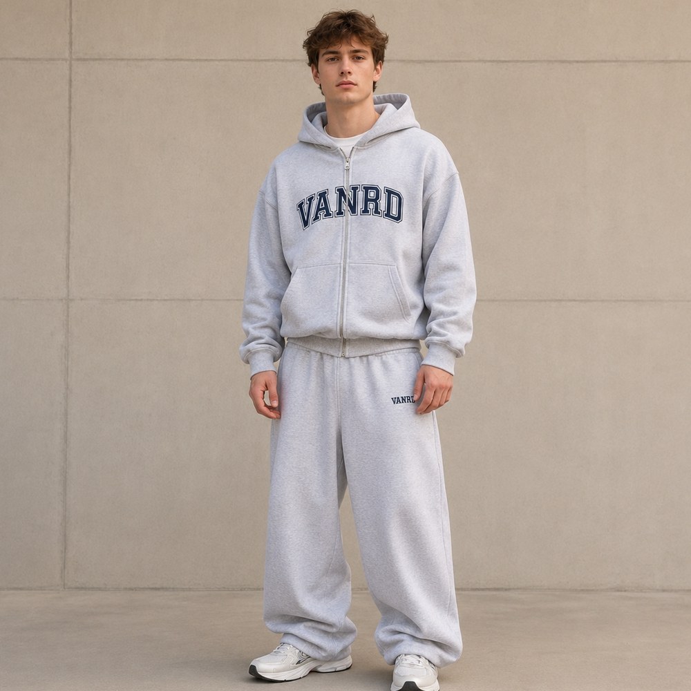 Custom Light Grey Oversized Fleece Tracksuit