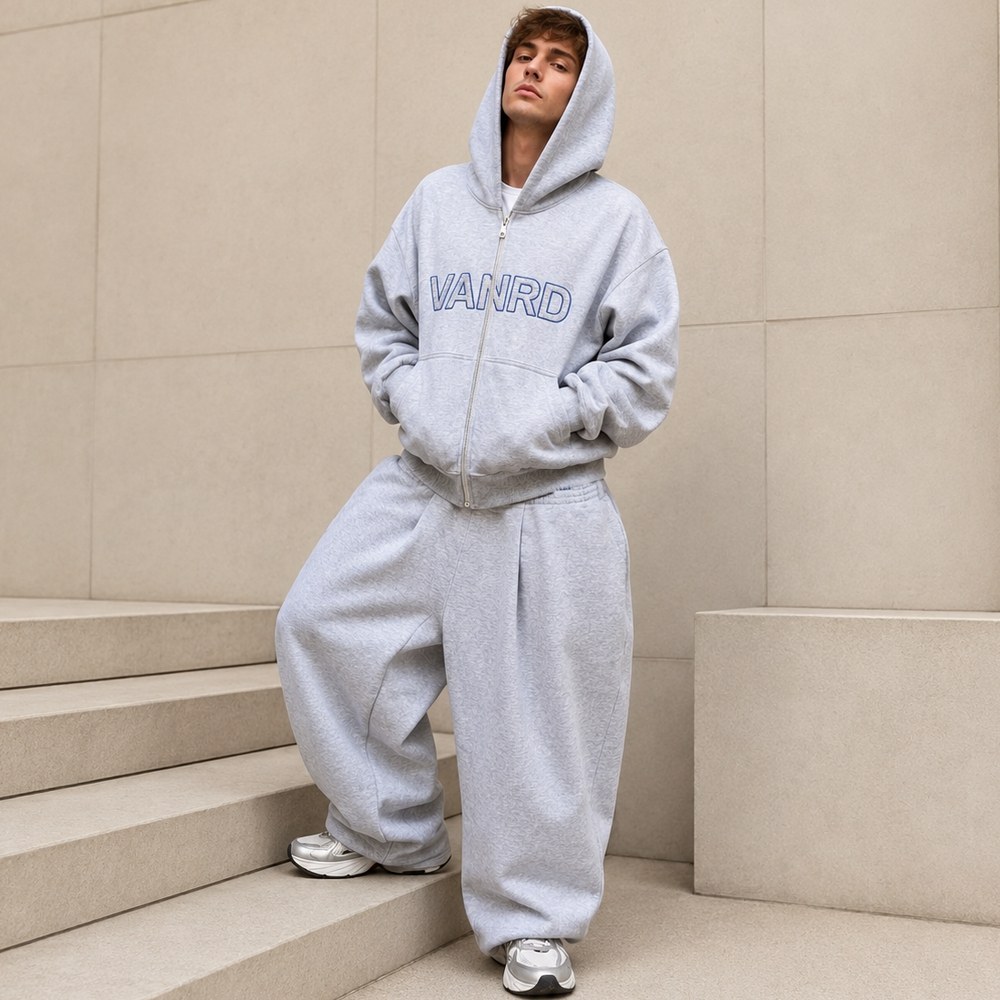Custom Light Grey Oversized Fleece Tracksuit