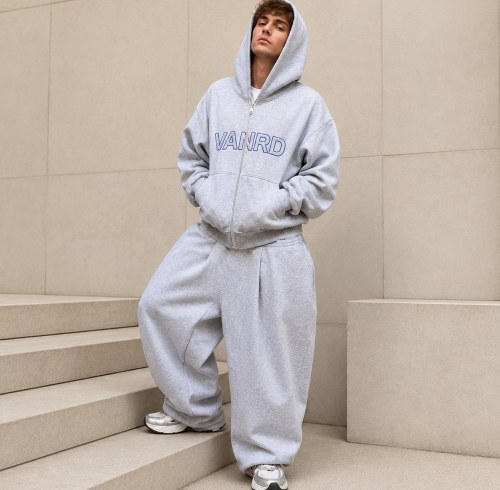 Custom Light Grey Oversized Fleece Tracksuit
