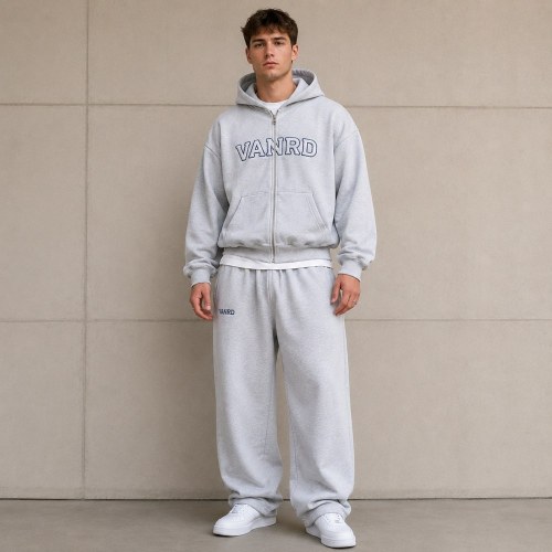 Custom Light Grey Oversized Fleece Tracksuit