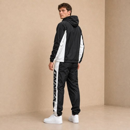 Custom Black White Side Stripe Nylon Tracksuit
