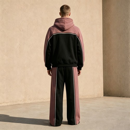 Custom Pink Black Colorblock Fleece Tracksuit