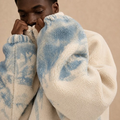 Custom Cream Mountain Print Sherpa Fleece Jacket
