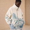 Custom Cream Mountain Print Sherpa Fleece Jacket