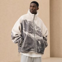 Custom Cream Mountain Print Sherpa Fleece Jacket