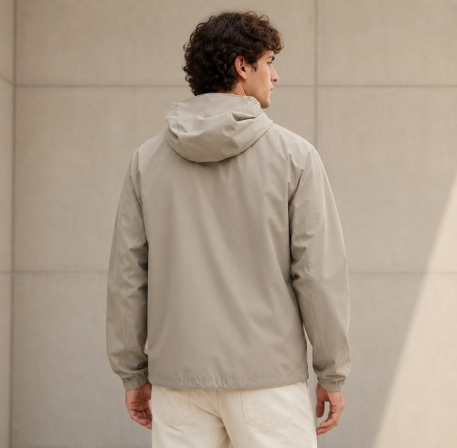 Custom Sand Beige Hooded Anorak Windbreaker Jacket