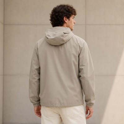 Custom Sand Beige Hooded Anorak Windbreaker Jacket