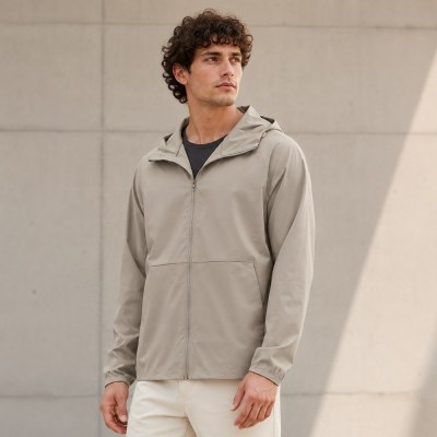 Custom Sand Beige Hooded Anorak Windbreaker Jacket
