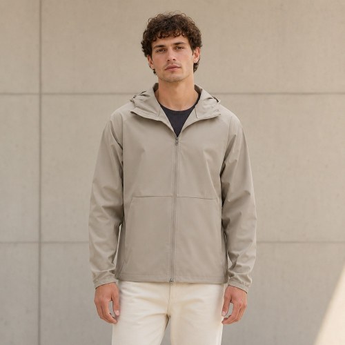 Custom Sand Beige Hooded Anorak Windbreaker Jacket