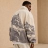 Custom Cream Mountain Print Sherpa Fleece Jacket