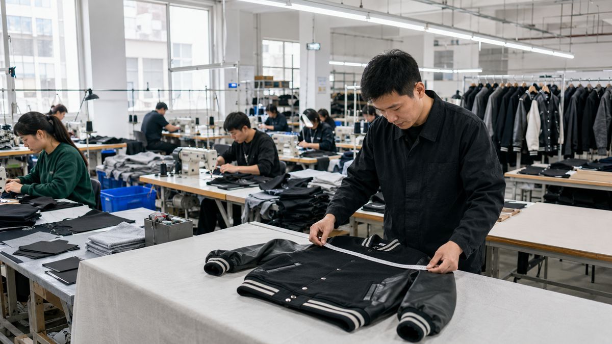 Bulk clothing manufacturing process with fabric cutting sewing embroidery finishing and apparel quality control