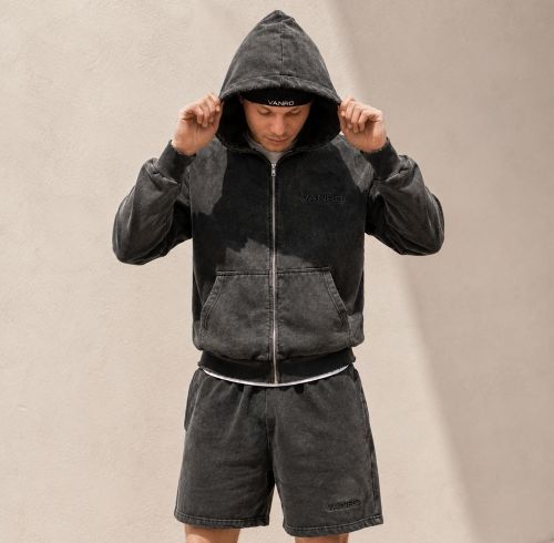 Custom Washed Black & Off-White Fleece Hoodie Shorts Tracksuit