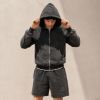 Custom Washed Black & Off-White Fleece Hoodie Shorts Tracksuit