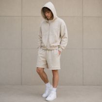 Custom Washed Black & Off-White Fleece Hoodie Shorts Tracksuit