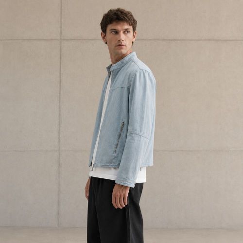 Custom Washed Light Blue Cotton Chore Coat