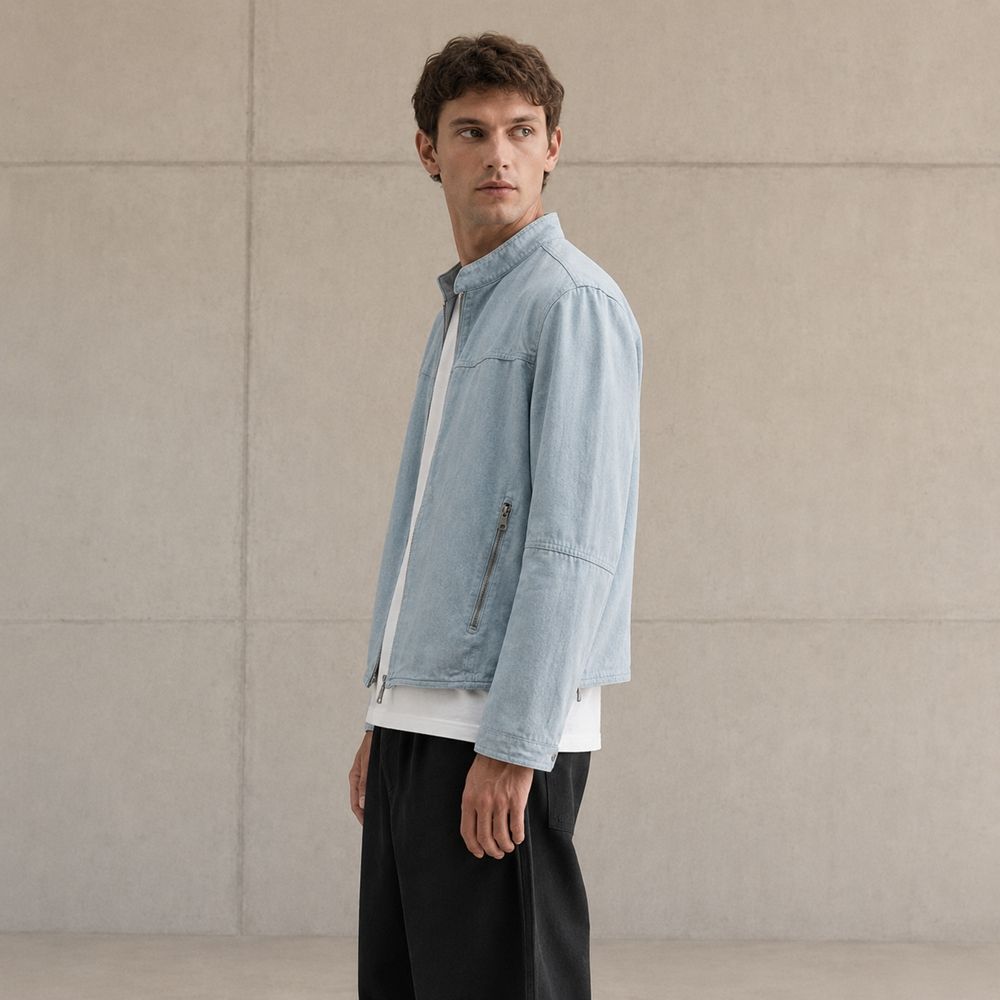 Custom Washed Light Blue Cotton Chore Coat