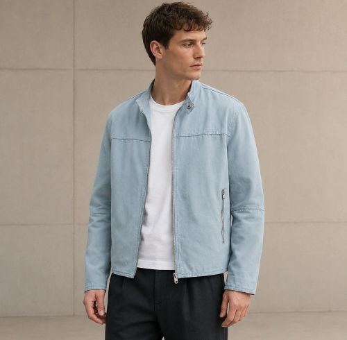 Custom Washed Light Blue Cotton Chore Coat