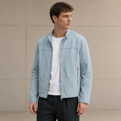 Custom Washed Light Blue Cotton Chore Coat