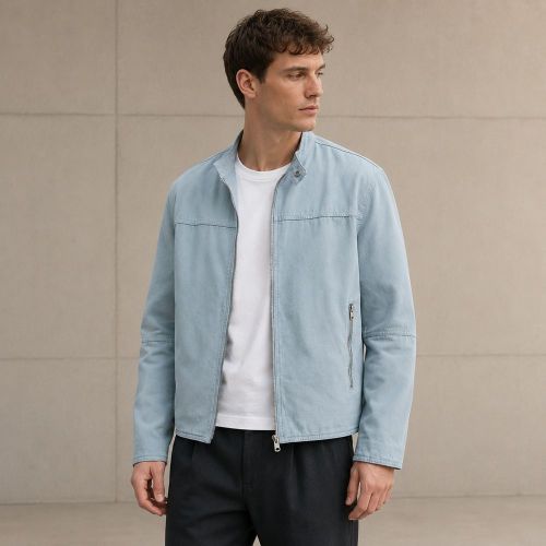Custom Washed Light Blue Cotton Chore Coat