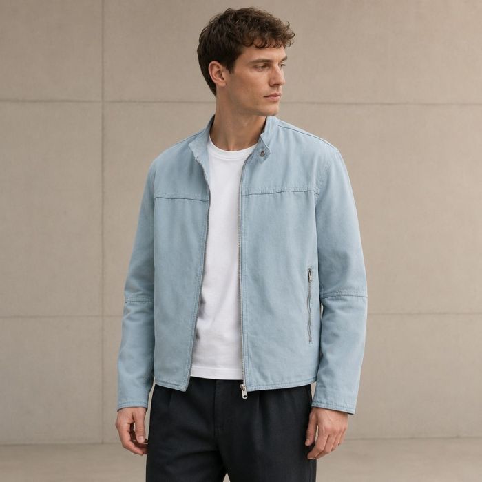 Custom Washed Light Blue Cotton Chore Coat