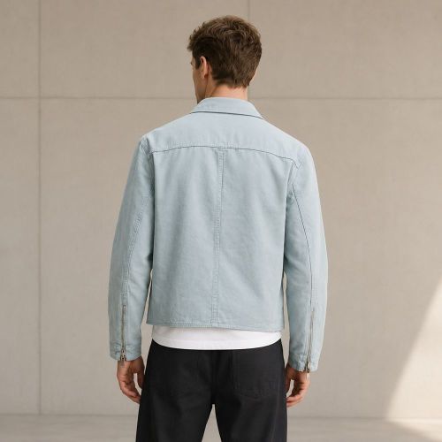 Custom Washed Light Blue Cotton Chore Coat