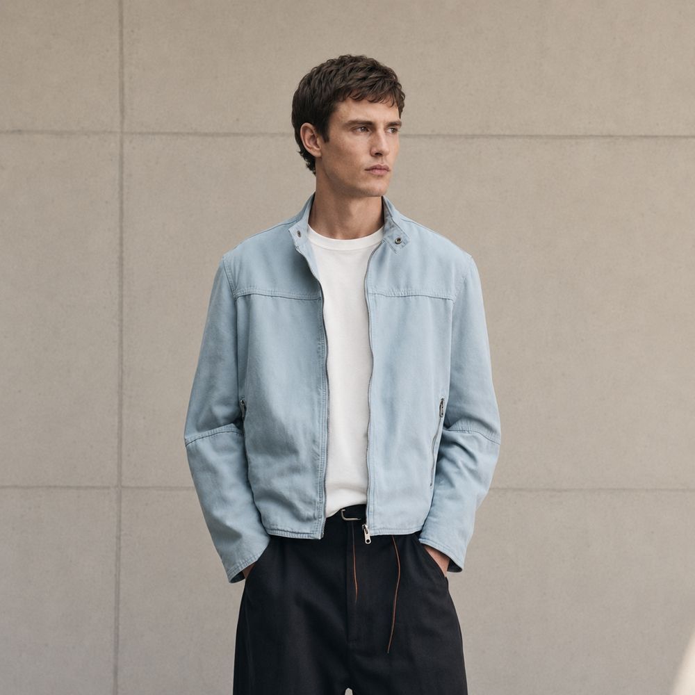 Custom Washed Light Blue Cotton Chore Coat