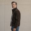 Custom Brown Faux Suede Stand Collar Jacket