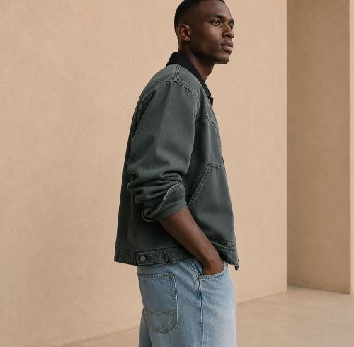 Custom Washed Black Cotton Chore Coat
