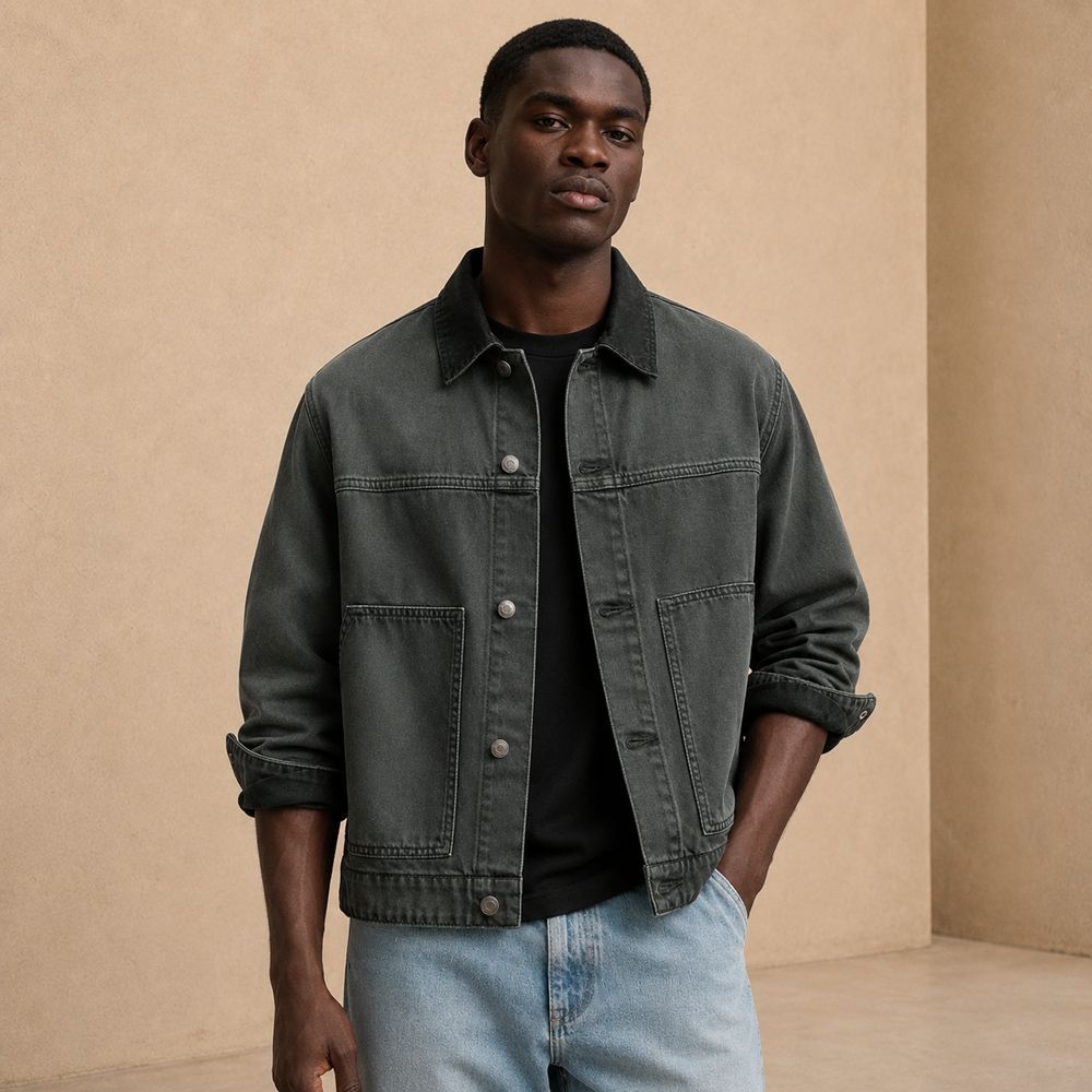 Custom Washed Black Cotton Chore Coat