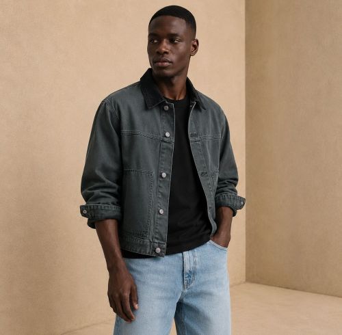 Custom Washed Black Cotton Chore Coat