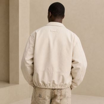 Custom Off-White Cotton Chore Coat with Patches