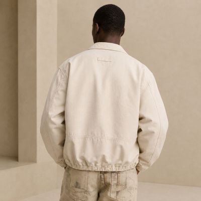 Custom Off-White Cotton Chore Coat with Patches