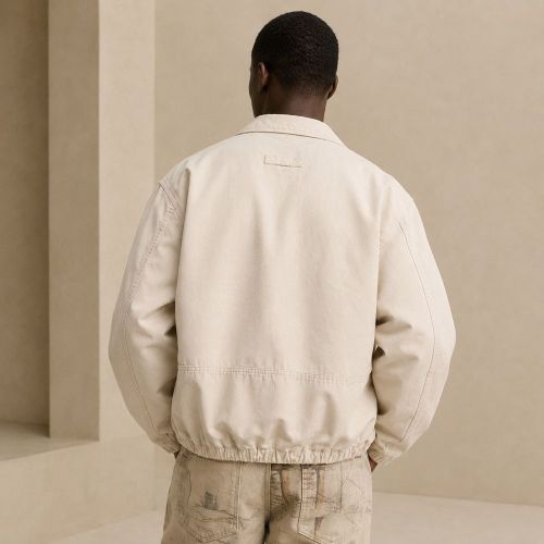 Custom Off-White Cotton Chore Coat with Patches