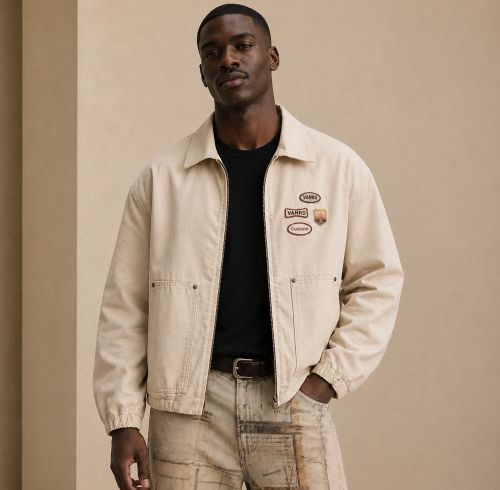 Custom Off-White Cotton Chore Coat with Patches