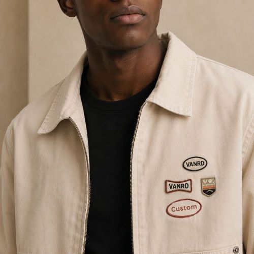 Custom Off-White Cotton Chore Coat with Patches
