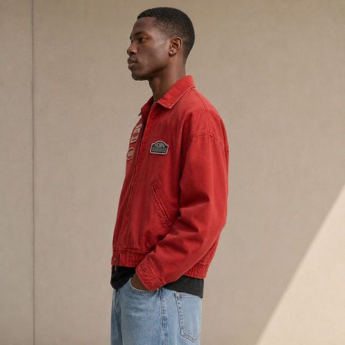Custom Washed Red Cotton Coach Jacket