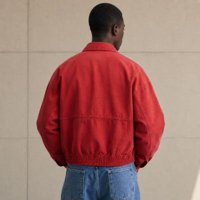 Custom Washed Red Cotton Coach Jacket