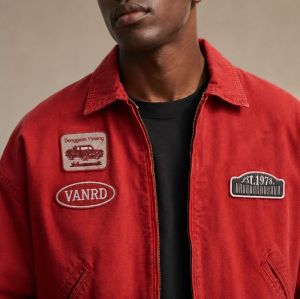 Custom Washed Red Cotton Coach Jacket