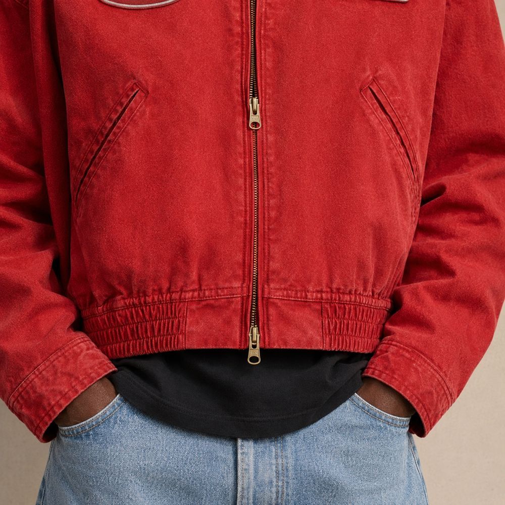 Custom Washed Red Cotton Coach Jacket