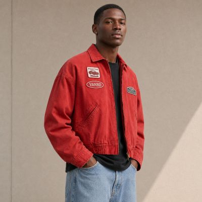 Custom Washed Red Cotton Coach Jacket