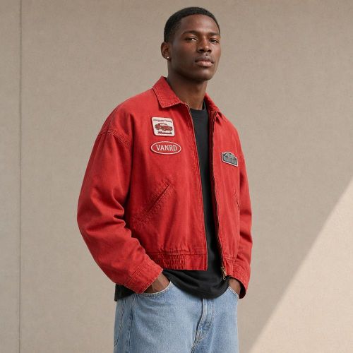 Custom Washed Red Cotton Coach Jacket