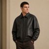 Custom Washed Black Faux Leather Bomber Jacket